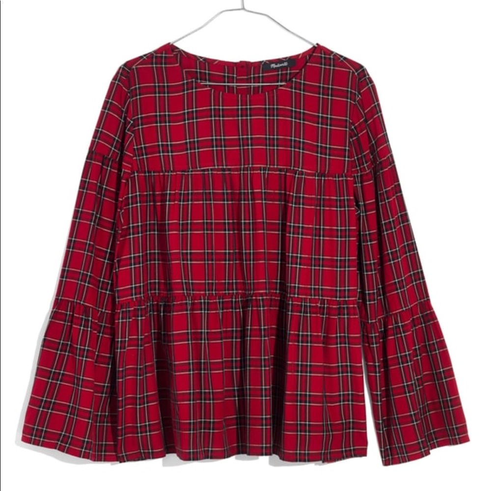 Madewell Plaid Tiered Button-Back Top Large
